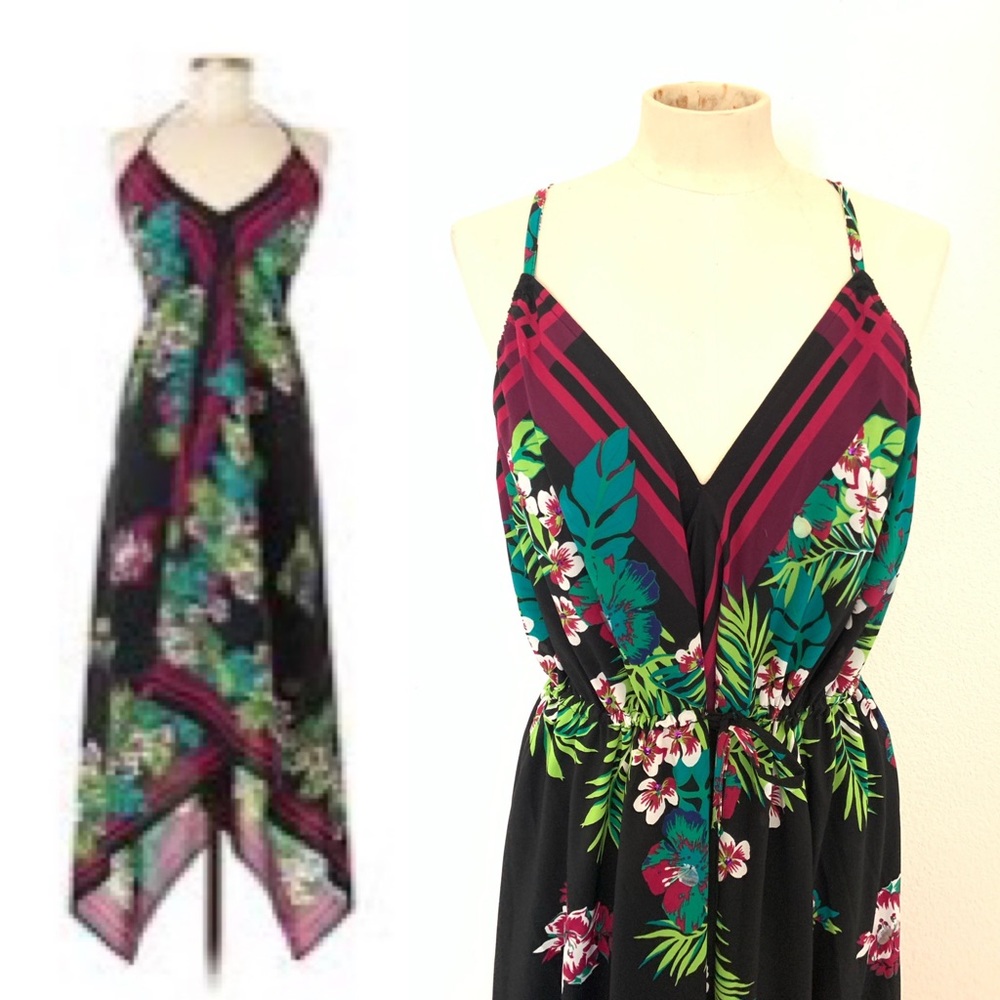 Anne Klein Black Tropical Floral Dress